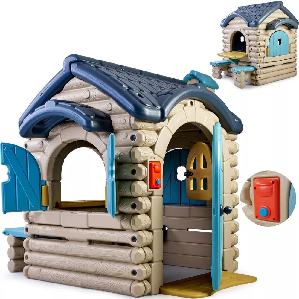 FEBER didelis kasdieniškas sodo namelis su ištraukiamu suolu, rąstinė trobelė